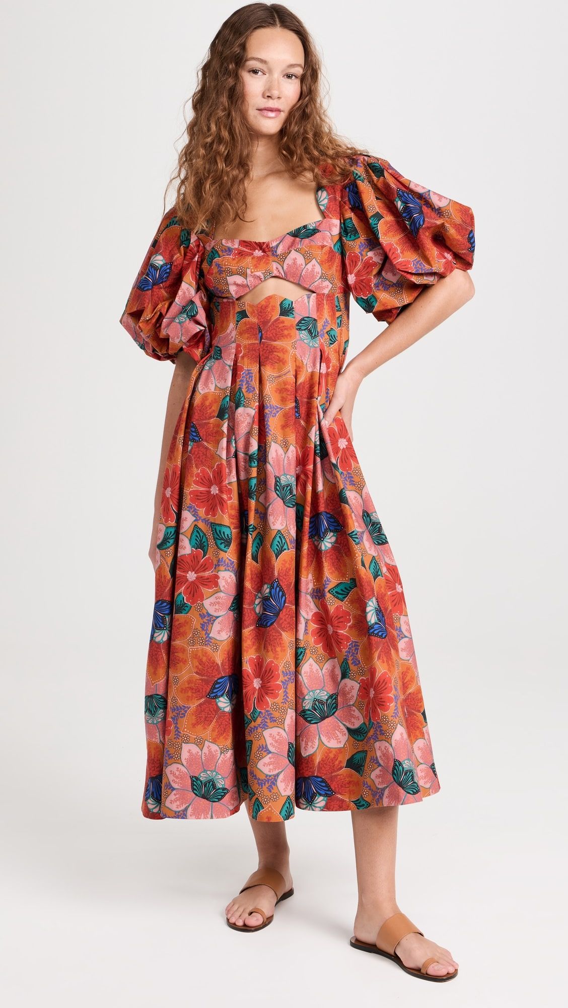 FARM Rio Marias Floral Orange Cut Out Midi Dress | Shopbop | Shopbop