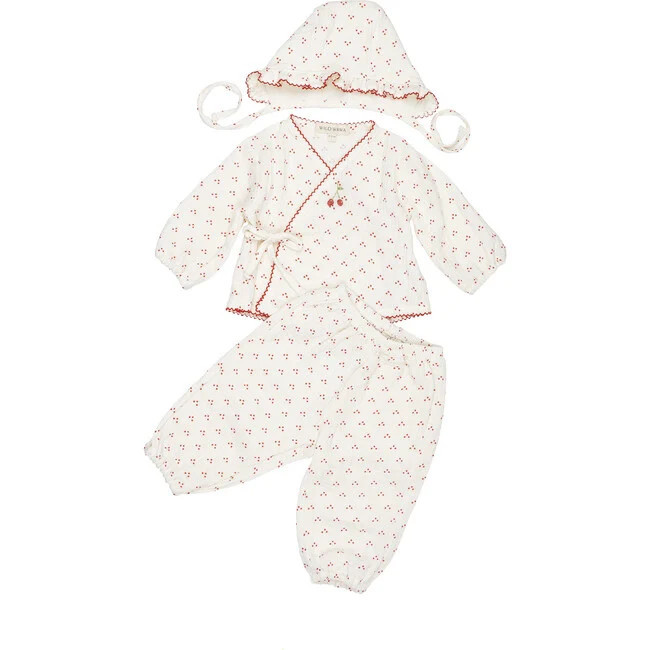 Wild Wawa | Gauze Three Piece Set, Cherry (Multicolor, Size Newborn) | Maisonette | Maisonette