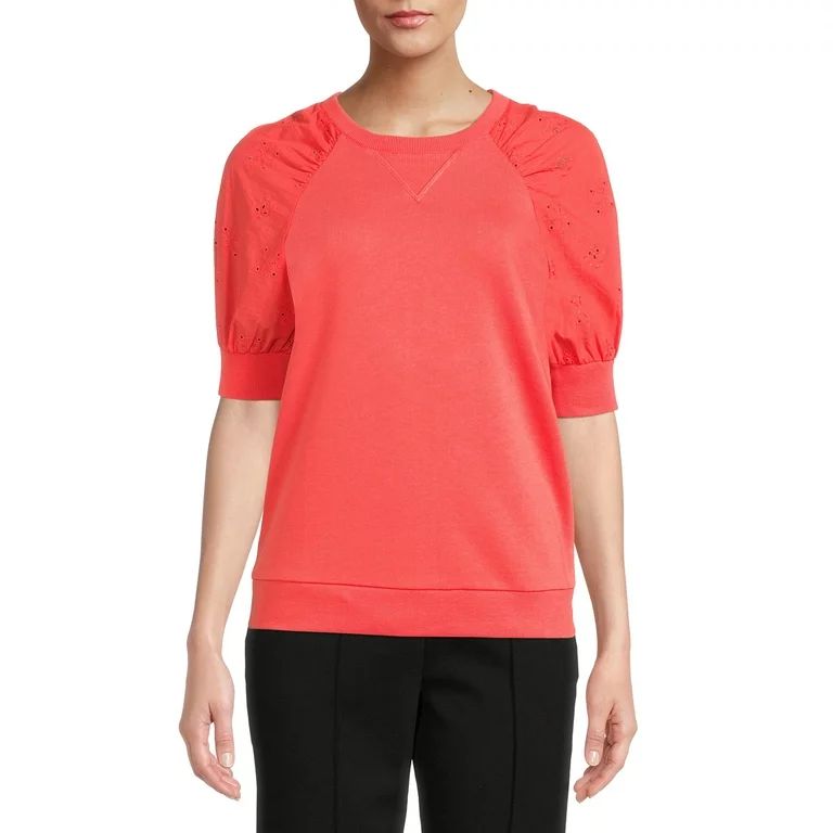 The Get Women's Eyelet Short Sleeve Sweatshirt | Walmart (US)