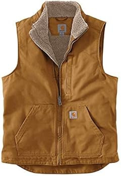 Carhartt Men's Loose Fit Washed Duck Sherpa-Lined Mock-Neck Vest | Amazon (US)