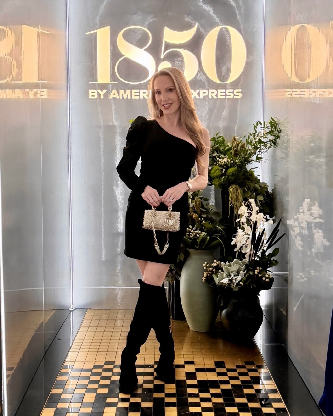 Holiday party dress, holiday party outfit, Christmas party dress: one sleeve black mini dress, over the knee boots and Dior gold crystal embellished bag. The exact one shoulder dress is sold out but I’ve linked a few other pretty party dresses. #ltkparties

#LTKootd #LTKCyberWeek #LTKHoliday