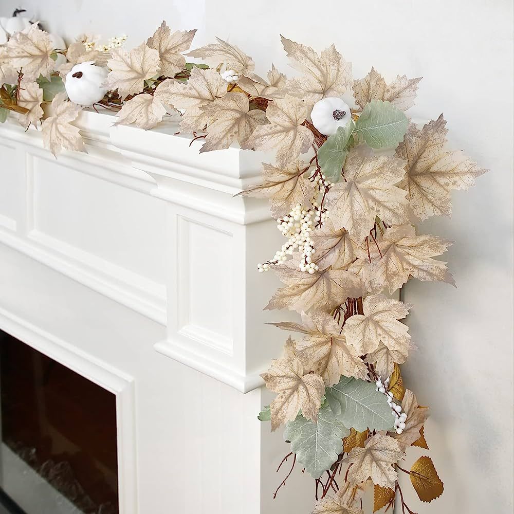 Fall Decor - Fall Garland - 6Ft Thanksgiving Maples Leaf Pumpkin Berry Garland - Mantle Fireplace... | Amazon (US)