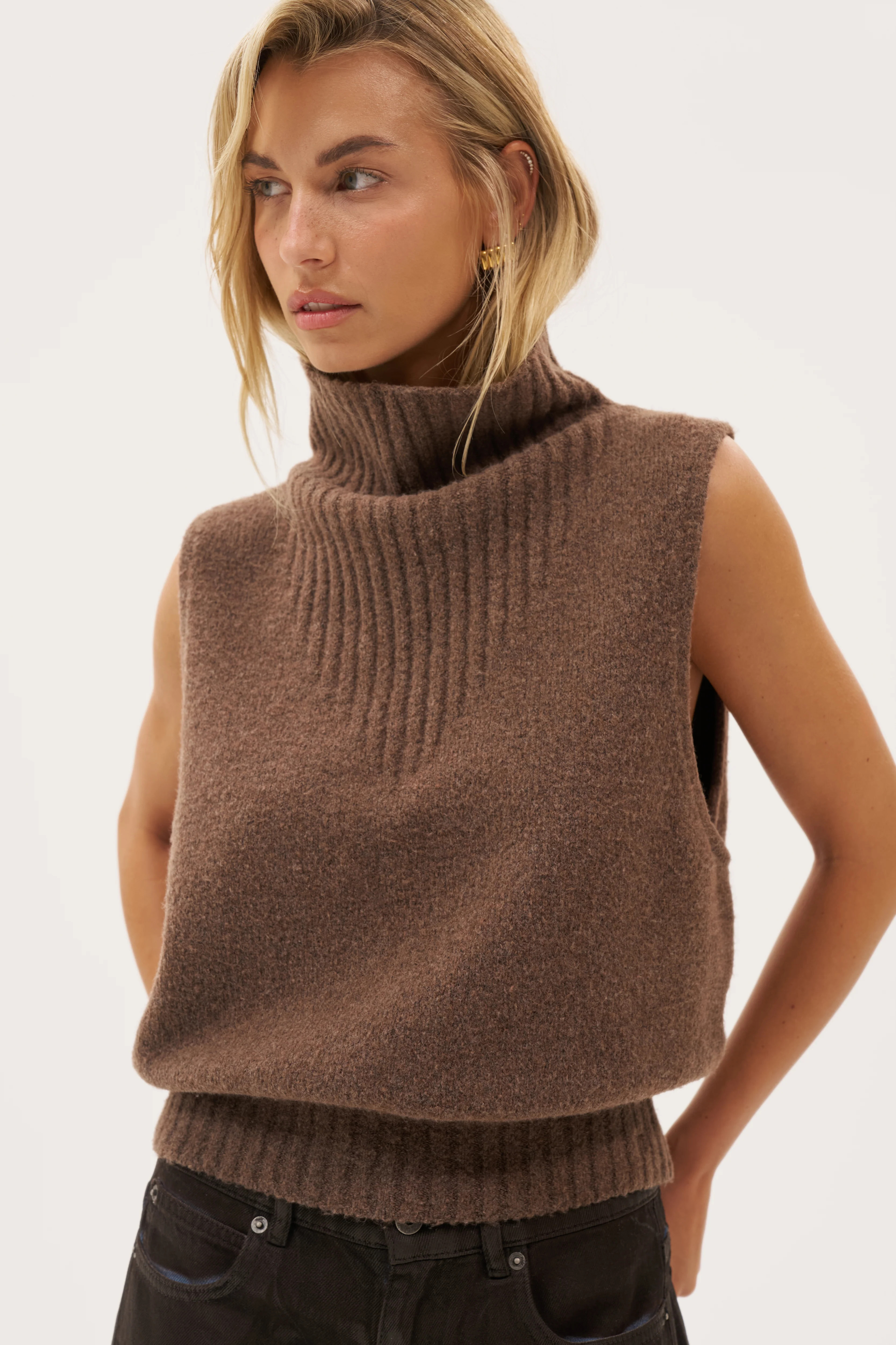 Cowl Textured Knit Top - Brown | Maebe UK
