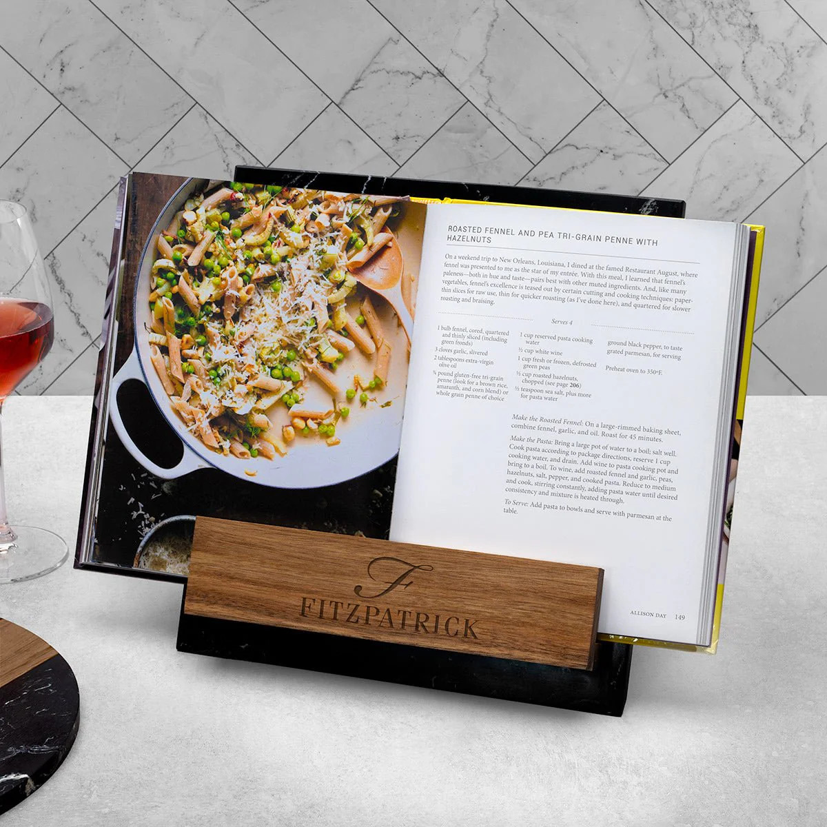 Winslow Custom Cookbook Stand - Black Marble & Wood | HomeWetBar.com