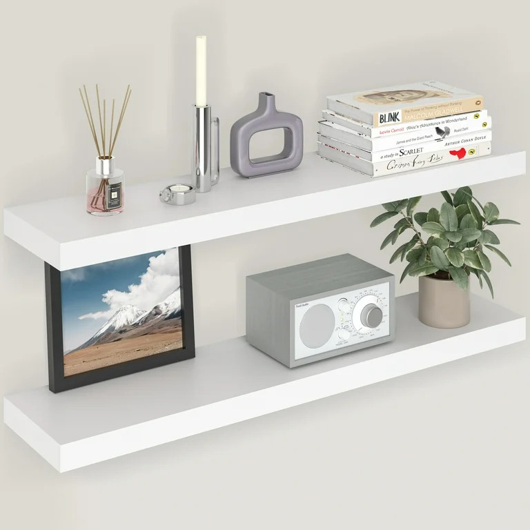 Ballucci 36" Floating Shelves, 2-Pack Wood Wall Shelf Set with Invisible Brackets, 8" Deep, White | Walmart (US)