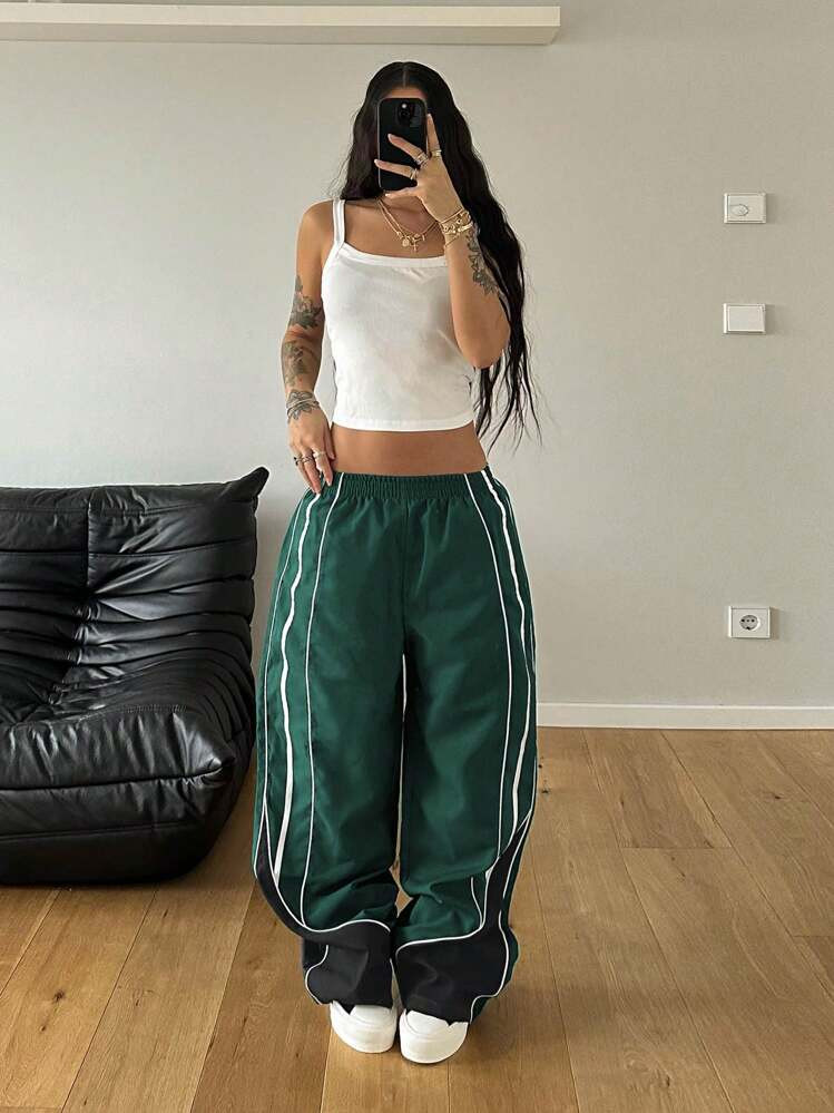 StreetHx Women's Oversized Contrast Color Streetwear Pants, Spring/Autumn Fall Cloth For Women | SHEIN