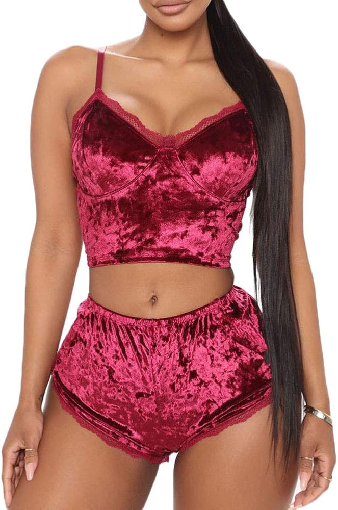 RUEWEY Women Sexy Strappy Babydoll Lingerie Satin Pajama Set Camisole with Shorts 2 Piece Sleepwe... | Amazon (US)