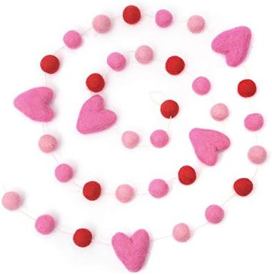 Glaciart One Pom Pom Garland - Wool Felt Ball Garland - 9 Feet, 30 Balls, 5 Hearts, 4 Colors, Pom Po | Amazon (US)