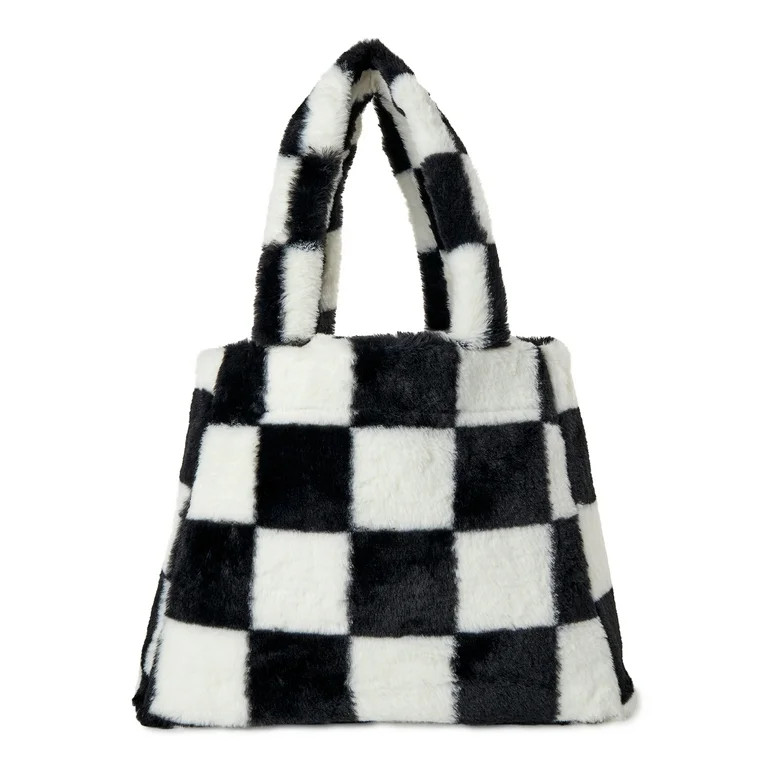 No Boundaries Women's Penny Tote Handbag Black White Checker Print - Walmart.com | Walmart (US)
