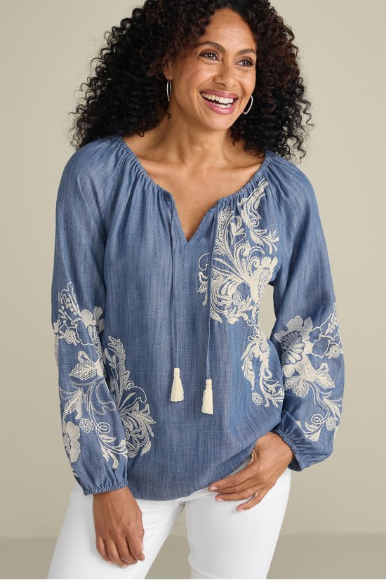 Diya Embroidered Tencel™ Peasant Top | Soft Surroundings