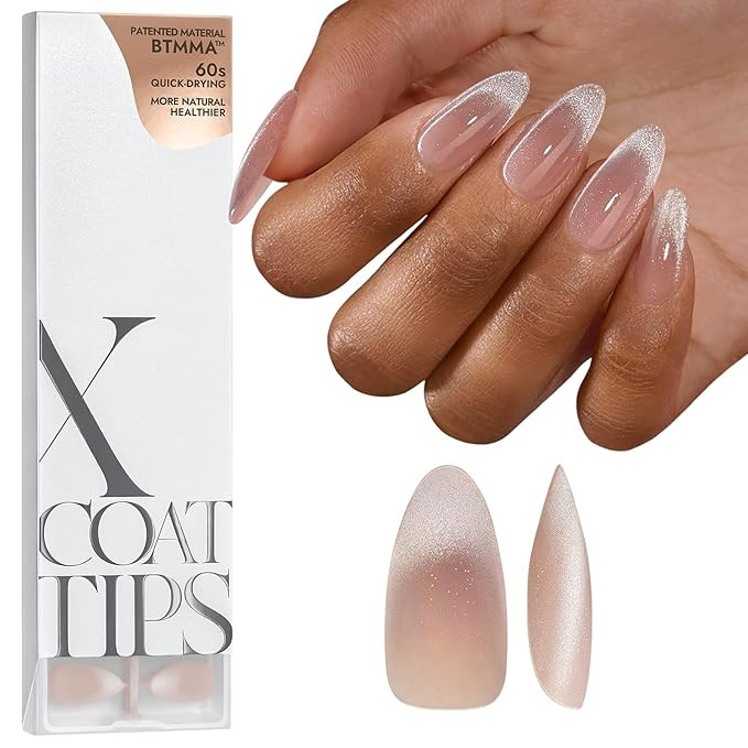 BTArtboxnails XCOATTIPS Cat Eye Nails - French Tip Press On Nails, Medium Almond Soft Gel Nail Ti... | Amazon (US)