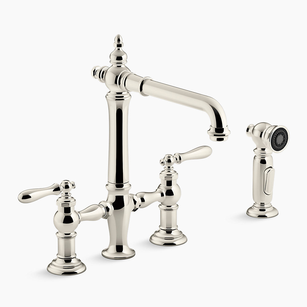 Two-hole bridge kitchen sink faucet with side sprayer | Kohler