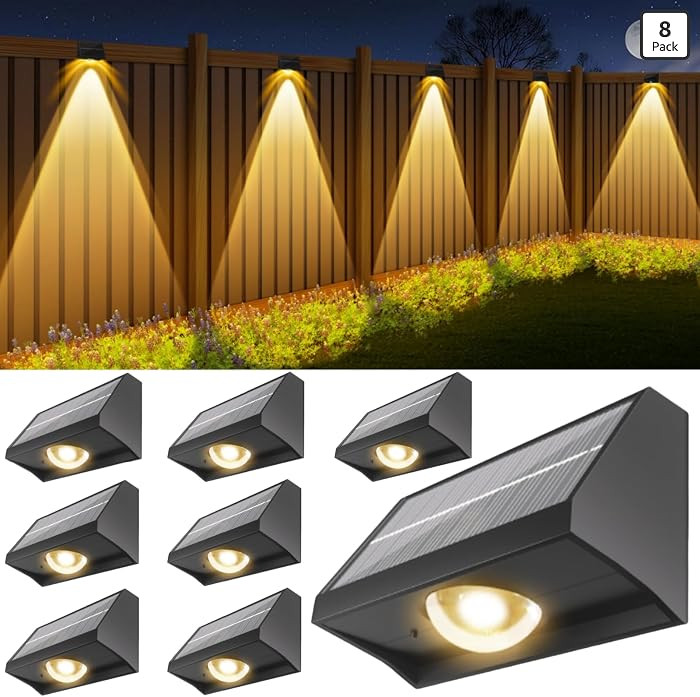 Solar Fence Lights Outdoor Waterproof High Brightness LED Spot Lens Deck Lights 7 Mode Warm & Cool White RGB Solar Powered Wall Lighting Decor for Outside Patio Step Backyard Railing Pool - 8 Pack | Amazon (US)