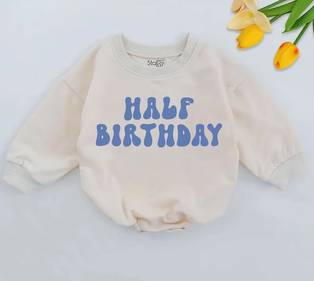 Half Birthday Boy Romper, Halfway to One Romper, 6 Month Birthday Gift, Natural Birthday Outfit, ... | Etsy (US)
