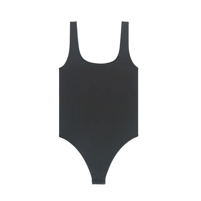 No Boundaries Seamless Ribbed Square Neck Bodysuit, Women's and Women's Plus | Walmart (US)