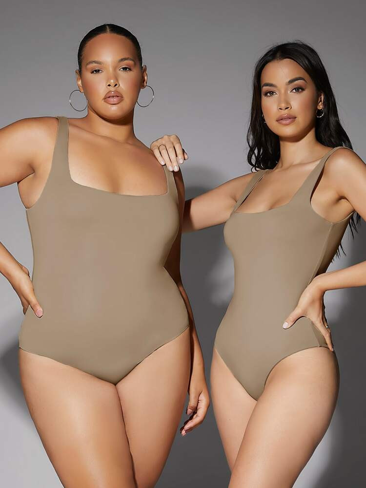 SHEIN BAE 1pc Square Neck Solid Bodysuit | SHEIN