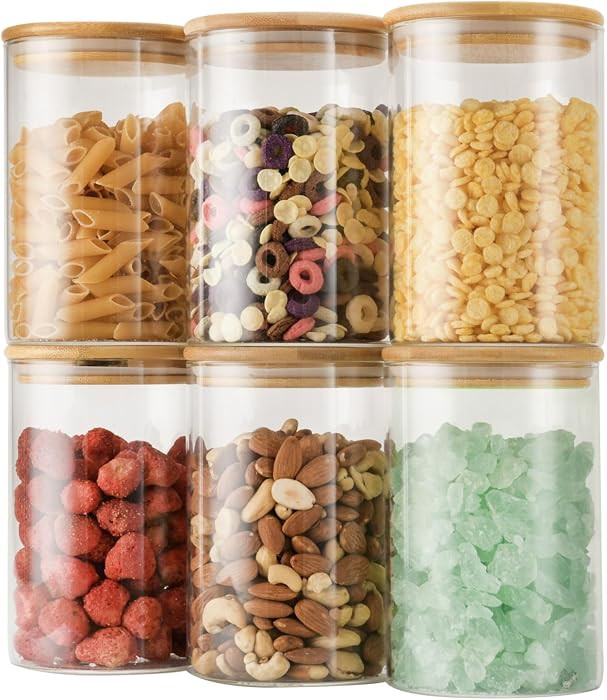 32oz Straight Cylindrical Airtight Storage Containers with Bamboo Lids Set of 6, Round Stackable ... | Amazon (US)