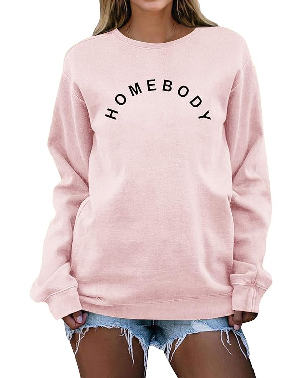 GEMLON Homebody Shirt Women Cute Letter Printed T-Shirts Long Sleeve Top Pullover Sweatshirt | Amazon (US)
