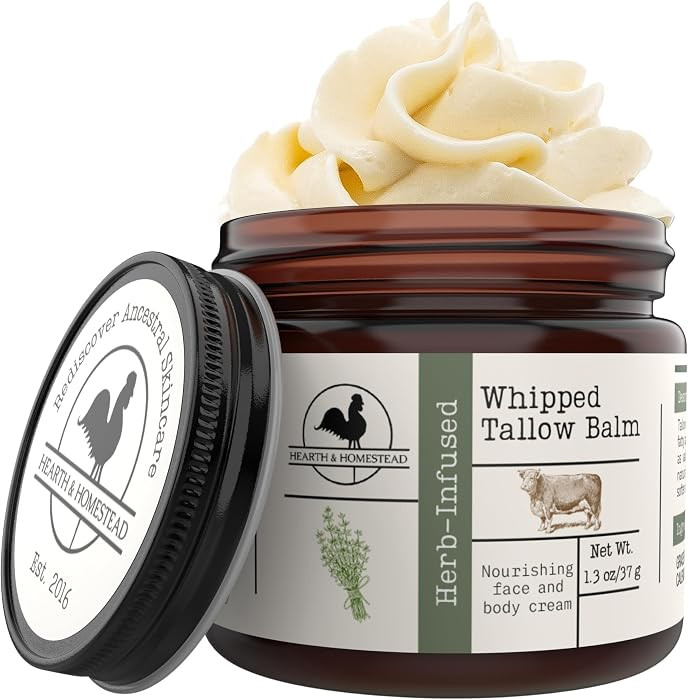 Hearth and Homestead: Handmade Whipped Tallow Balm (Unscented/Herb-Infused) - Organic Body Butter with Infused Olive Oil, for Eczema, Rosacea, Baby - 1.3 oz | Amazon (US)