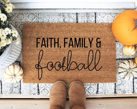 Faith, Family & Football Doormat | Fall Doormat | Football Season | Football Decor | Sunday Footb... | Etsy (US)