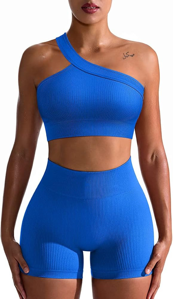 OQQ Workout Outfits for Women 2 Piece Seamless Ribbed High Waist Leggings with Sports Bra Exercis... | Amazon (US)