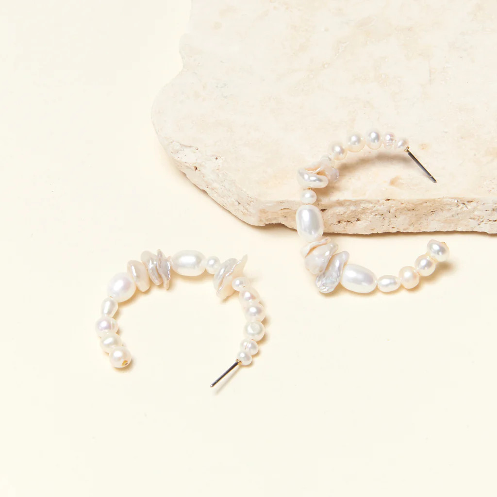 Gemma Pearl Hoops White Gold | Mignonne Gavigan