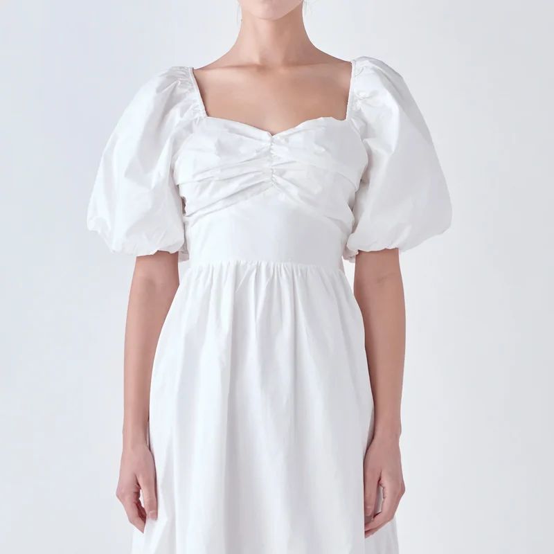 English Factory Puff Sleeve Back Bow Midi Dress - White - XS | Verishop