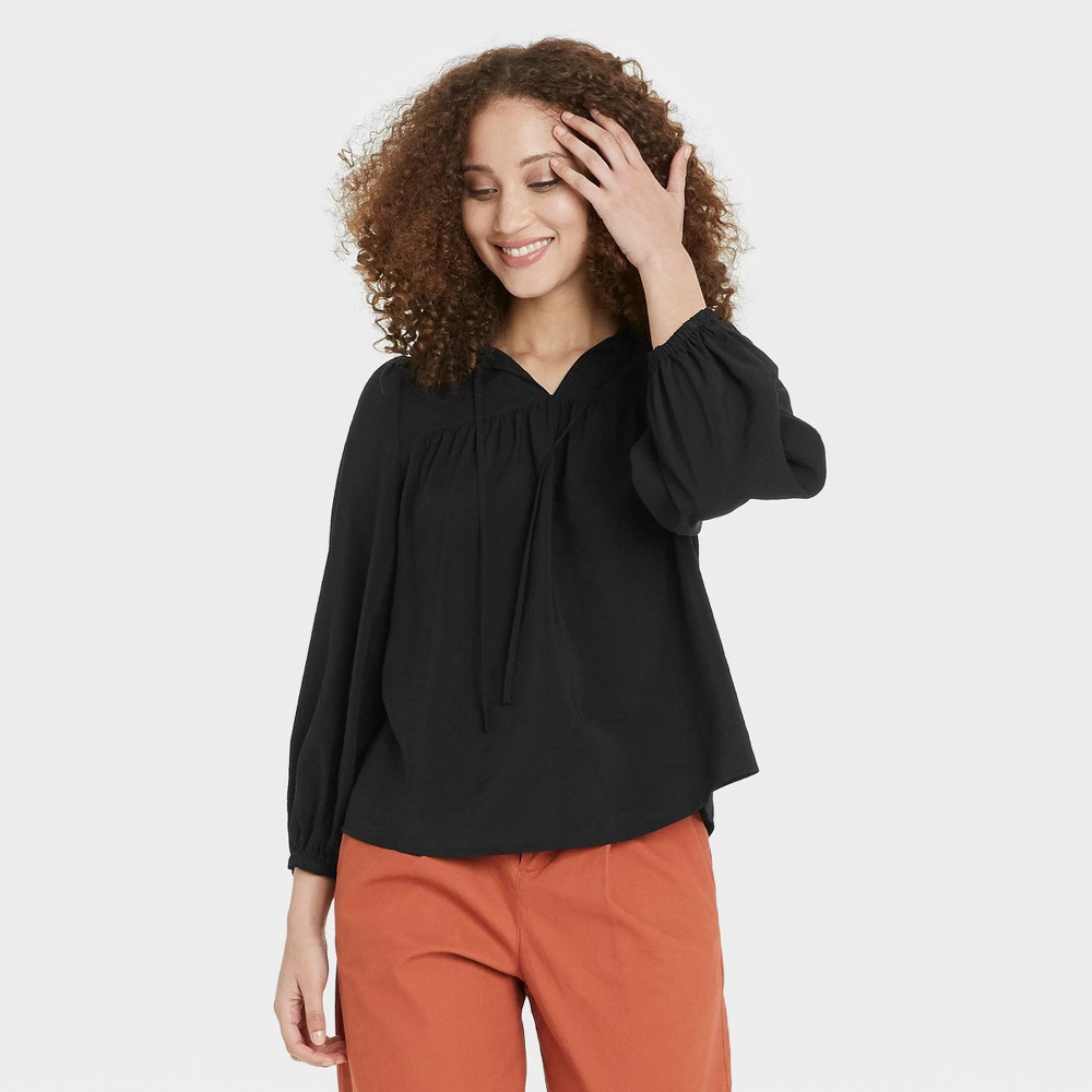 Women's Balloon Long Sleeve Blouse - A New Day Black XS | Target