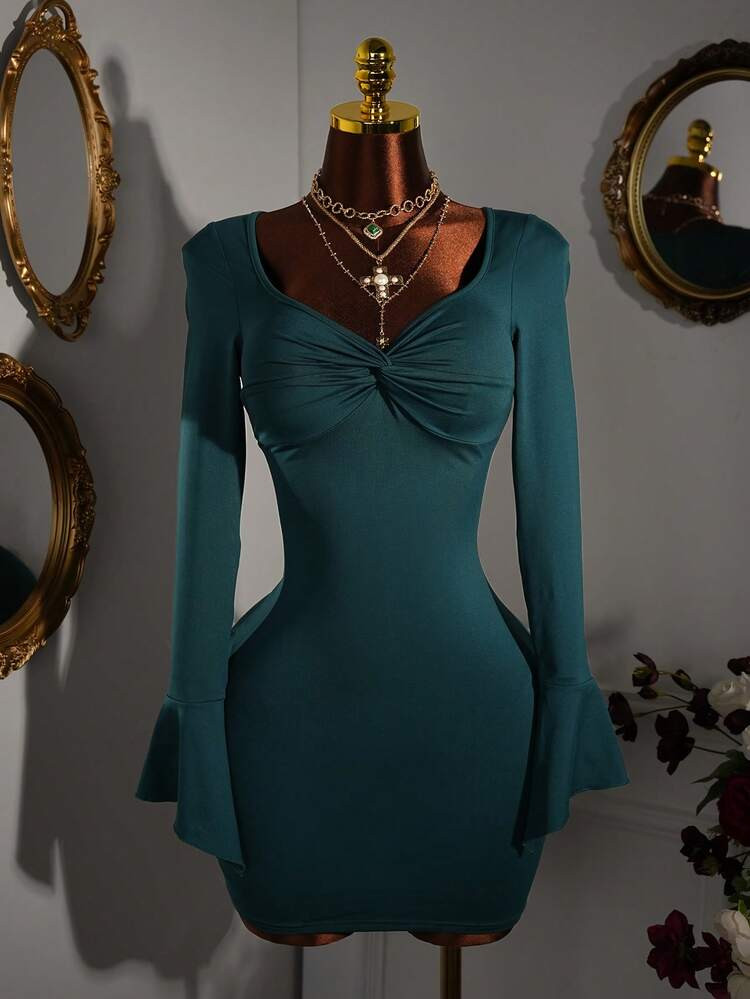 Amplova Y2K Amplova Romantic Kink Christmas New Year Thanksgiving Party Baroque Style Blue-Green ... | SHEIN