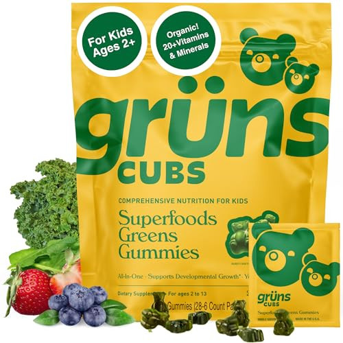 Gruns Kids Vitamins, Super Greens Gummies - Superfood Gummy Bears with Spirulina, Chlorella, 20+ Vitamins & Minerals, Prebiotics Fiber for Digestive Health, Adaptogens Supplement, 28 Day Supply | Amazon (US)