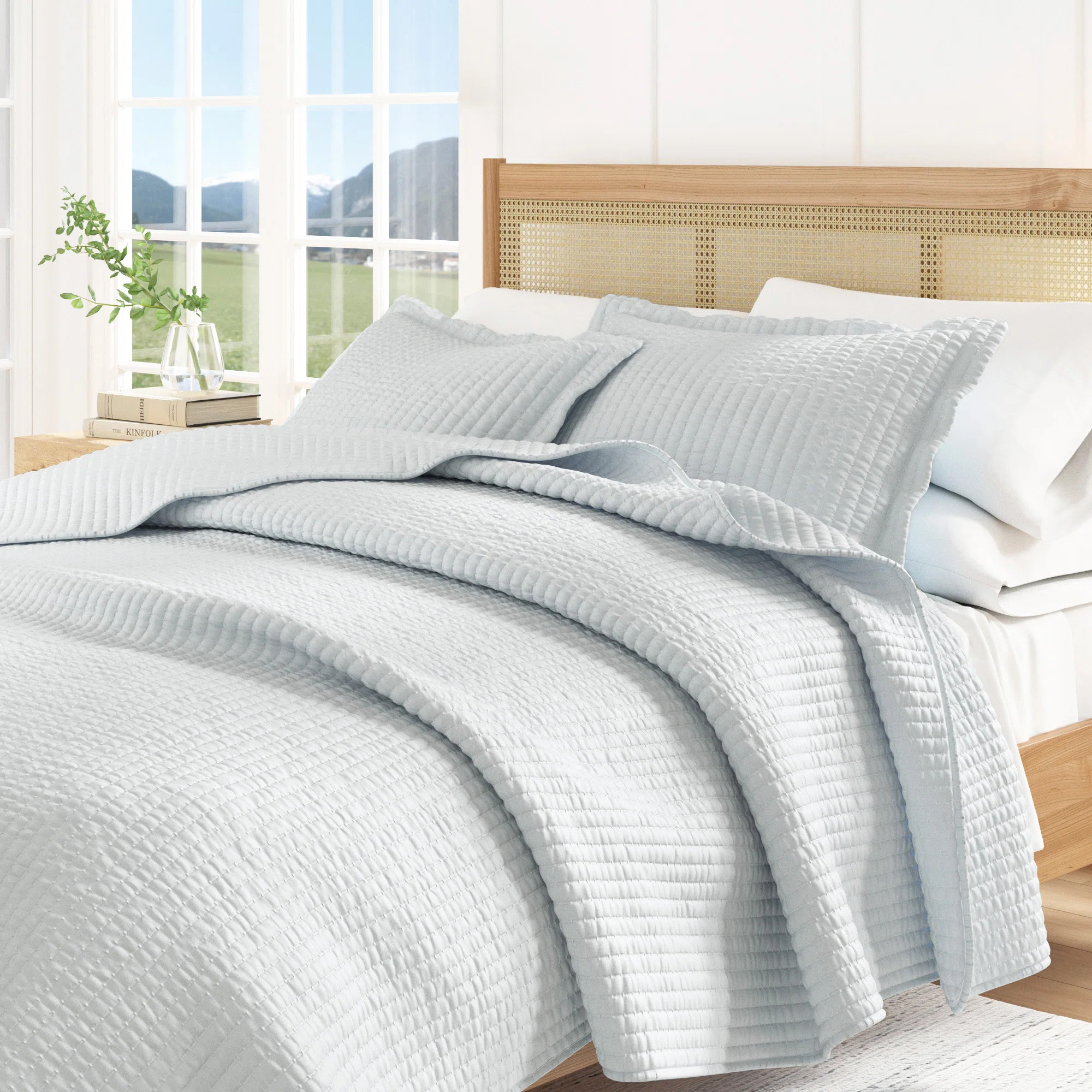 Modern & Contemporary Stripe Stitched Quilt Set with Shams | Wayfair North America