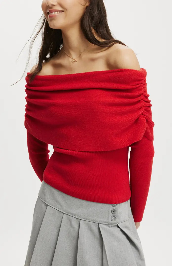 Cotton On Everfine Rib Ruched Off Shoulder | Nordstrom | Nordstrom