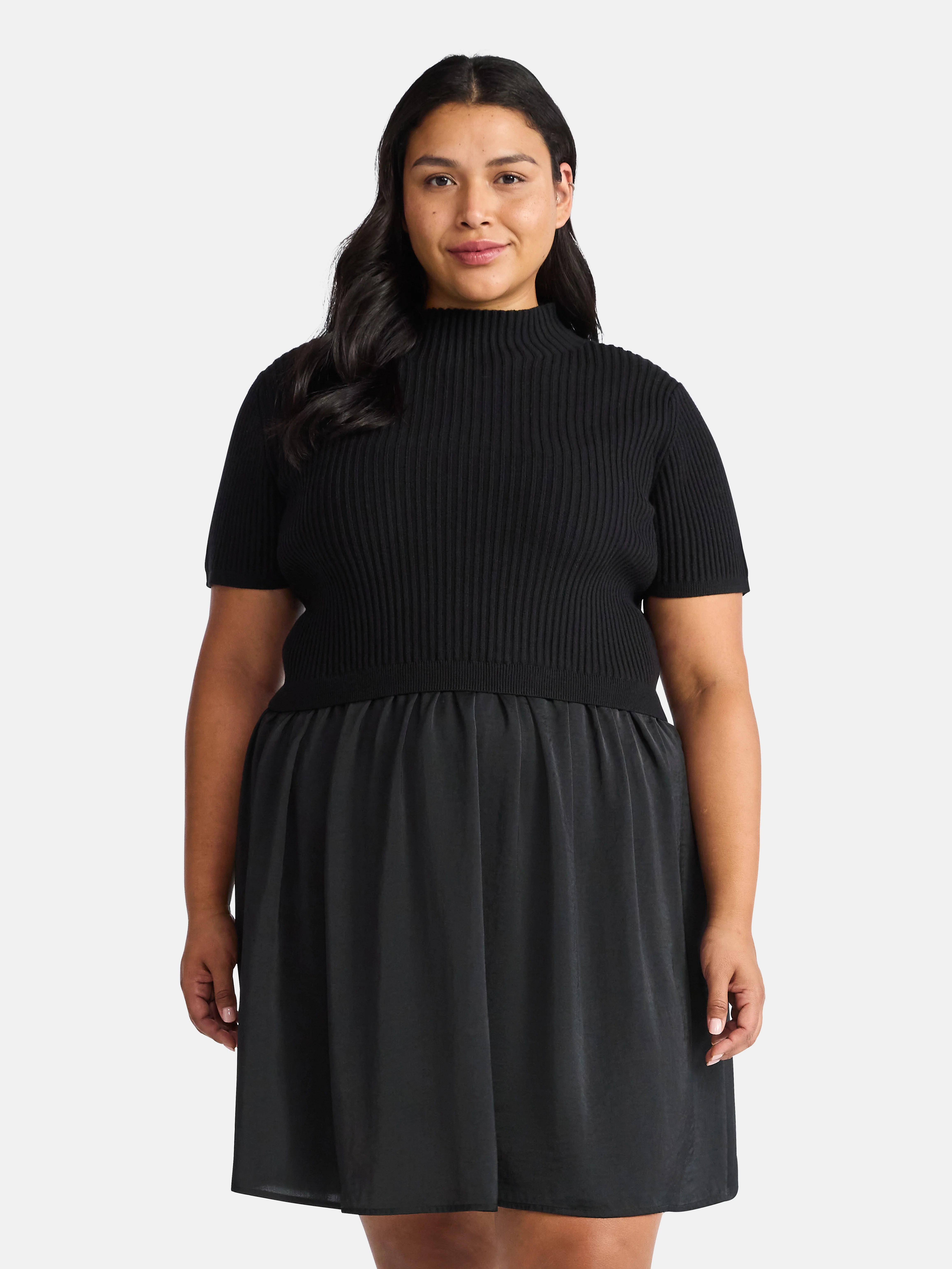 Terra & Sky Women's Plus Short Sleeve Mini Mixed Media Dress, Sizes 0X-5X | Walmart (US)