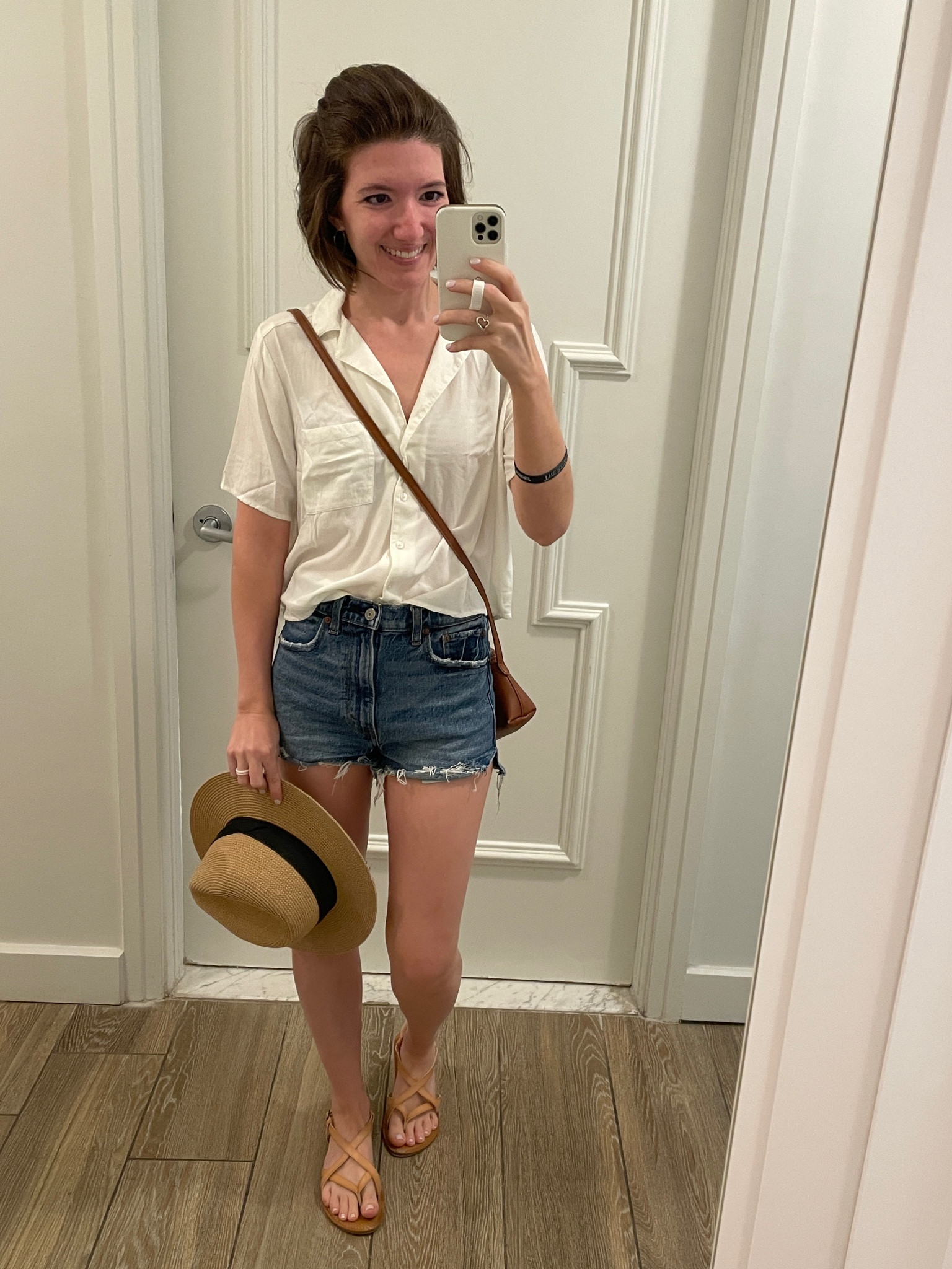 Explored today!
Cropped Camp shirt: TTS (I’m obsessed)
Shorts: old, linked similar
Sandals: TTS

Vacation outfit | summer outfit | travel outfit | denim shorts Panama hat | exploring outfit 

#LTKStyleTip #LTKTravel #LTKSeasonal