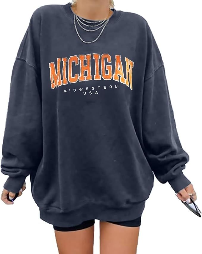 ORANDESIGNE Women’s Graphic Print Long Sleeve Sweatshirt Round Neck Loose Tee Oversized Tunic T... | Amazon (US)