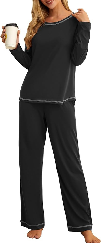 PrinStory Women's Pajama Set 2026 Lounge Sets Long Sleeve Sleepwear Soft 2 Piece Pjs with Pockets | Amazon (US)