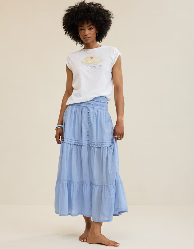 Aerie Boho Button Maxi Skirt | Aerie