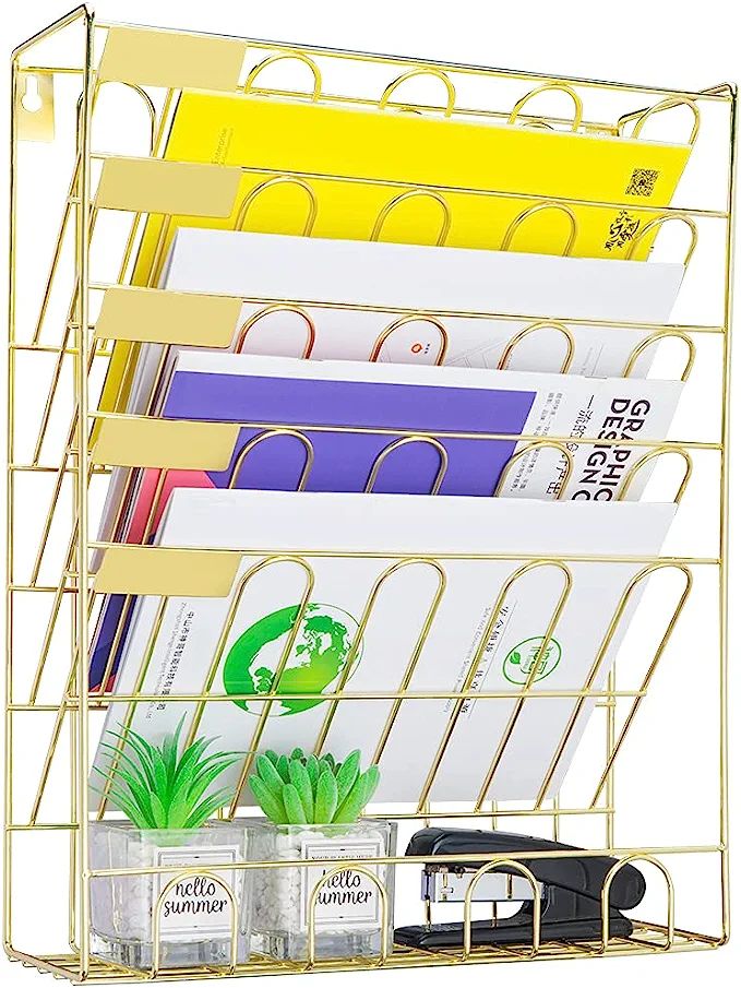 Amazon.com : Spacrea Hanging File Holder Organizer - 6 Tier Wall Mount File Organizer, Hanging Wa... | Amazon (US)