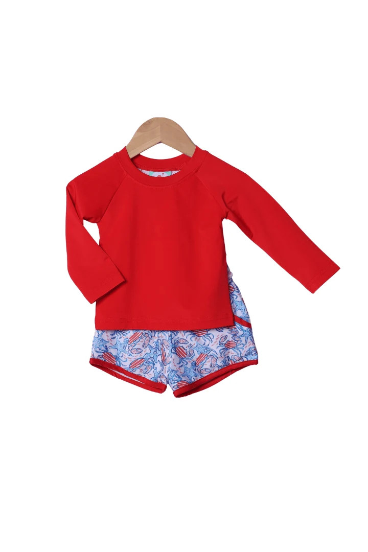 Crabby Cuties 2pc Rash Guard and Trunks | The Smocked Flamingo