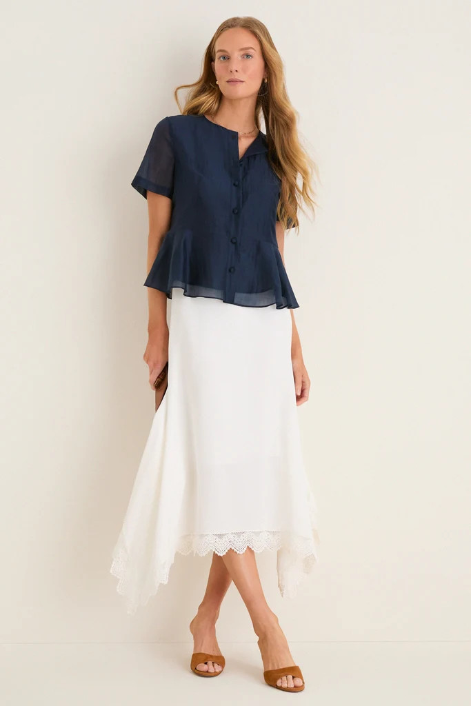 Navy Organza Peplum Sylvette Blouse | Tuckernuck (US)