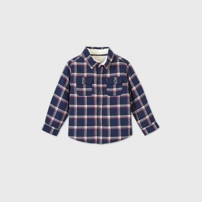 Toddler Boys' Sherpa Lined Button-Down Shirt - Cat & Jack™ Navy | Target