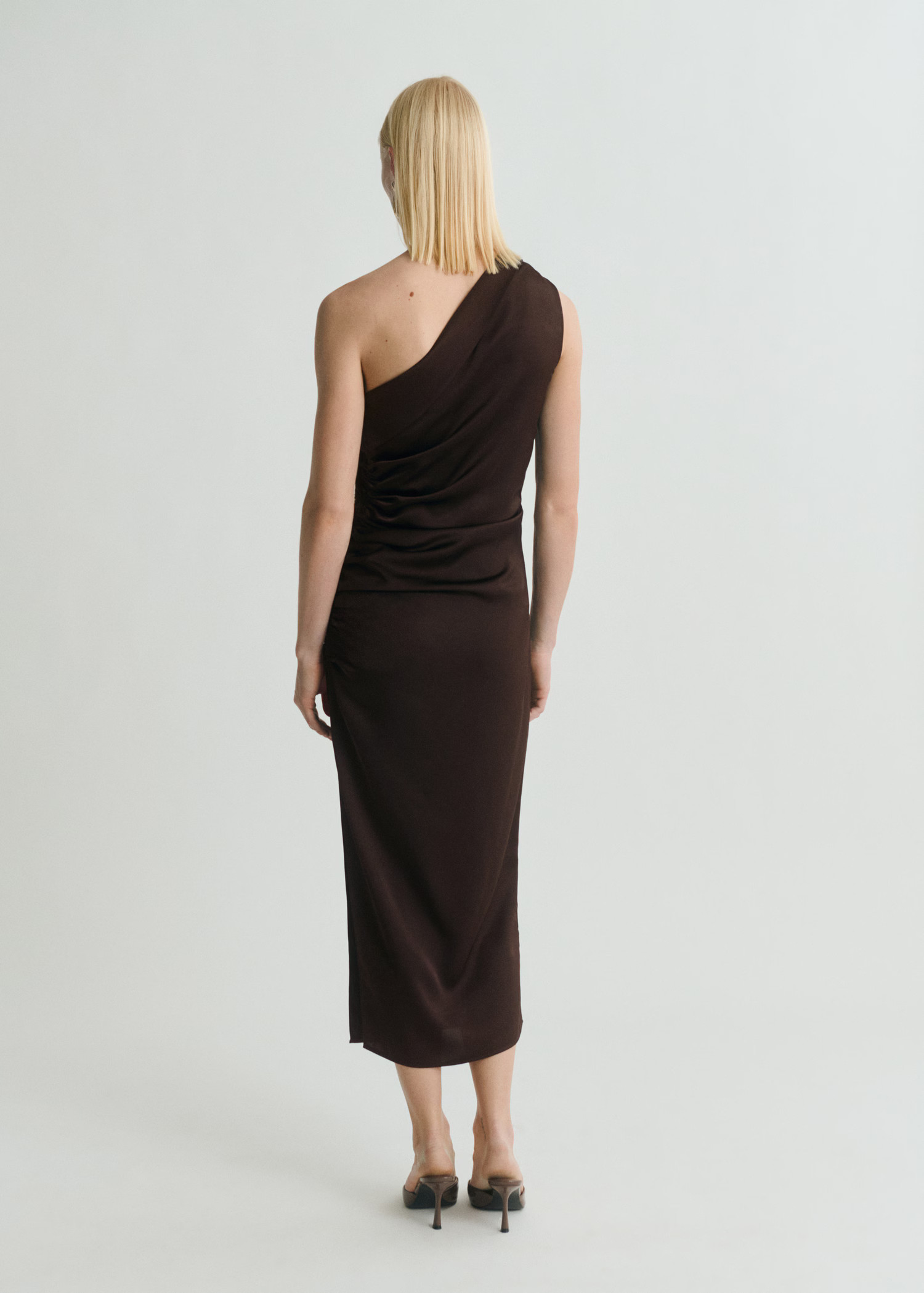 Asymmetrical satin dress with side slits - Women | MANGO United Kingdom | MANGO (UK)
