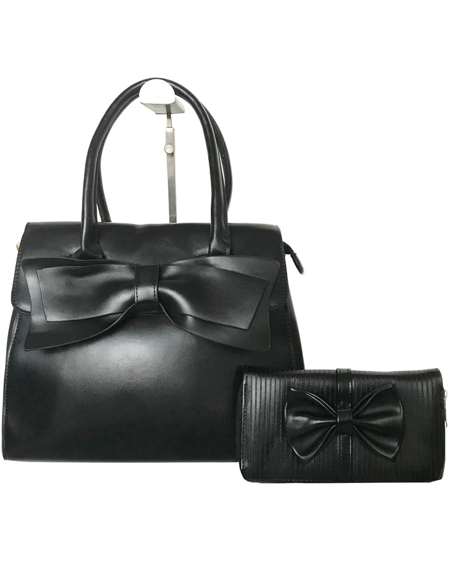 Women Handbag 2 Pcs Set Big Bow-Knot PU Leather Top Handle Bag Designer Tote Bag Clutch Wallet Se... | Amazon (US)