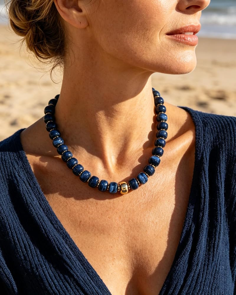 Chunky Beaded Statement Necklace for Women Trendy Colorful Boho Resin Bead Choker Necklaces Summe... | Amazon (US)