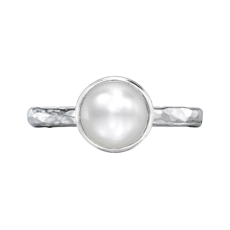8mm White Pearl Hammered Twinkle Ring | Dower & Hall
