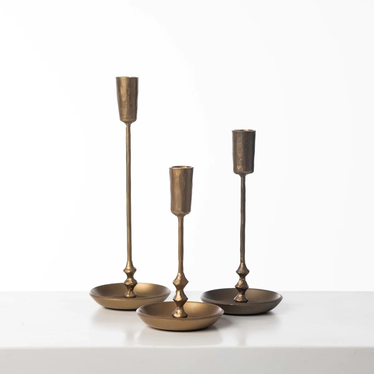 Set of Three Tapered Brass Candle Holders | Darby Creek Trading