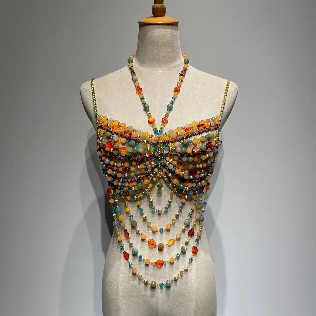 Handmade Crystal Beaded top | Multicolor Boho Body Chain | Colorful Music Festival outfit | Luxur... | Etsy (US)