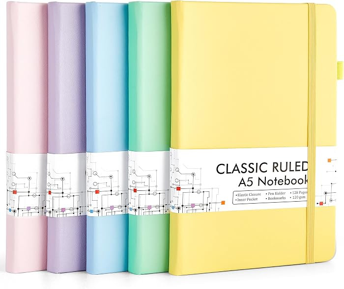feela 5 Pack Notebooks Journals Bulk, Hardcover Classic Ruled Lined Journals with Pen Holder for ... | Amazon (US)