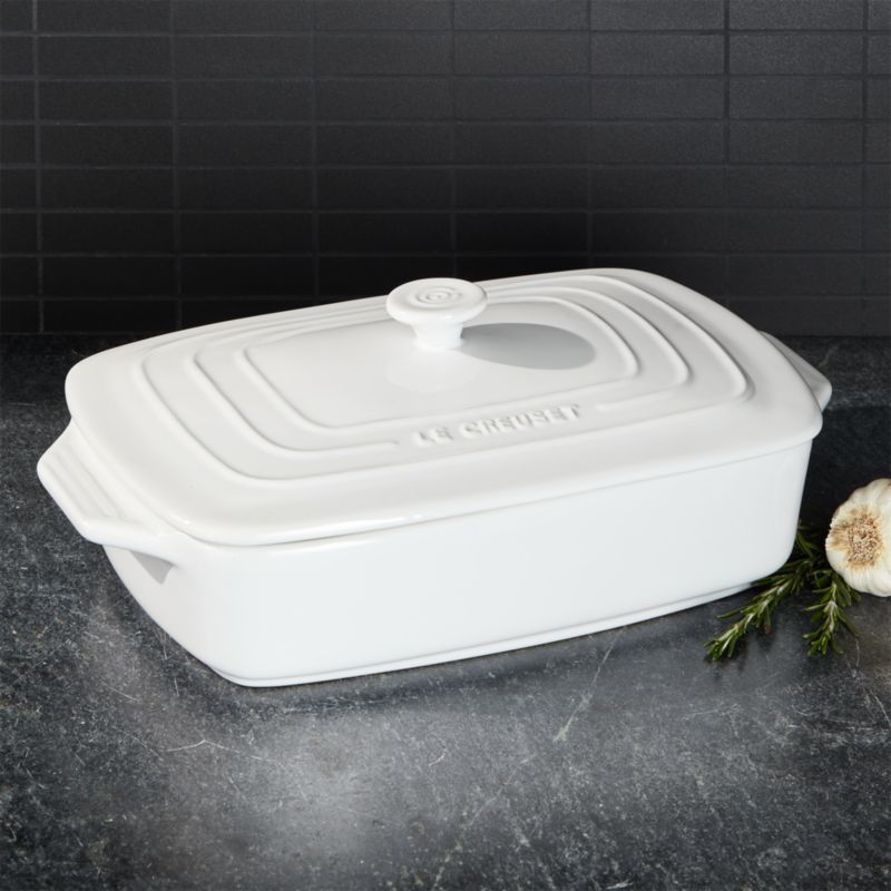Le Creuset Covered Rectangular 3.5-Quart White Stoneware Ceramic Casserole Dish with Lid + Review... | Crate & Barrel