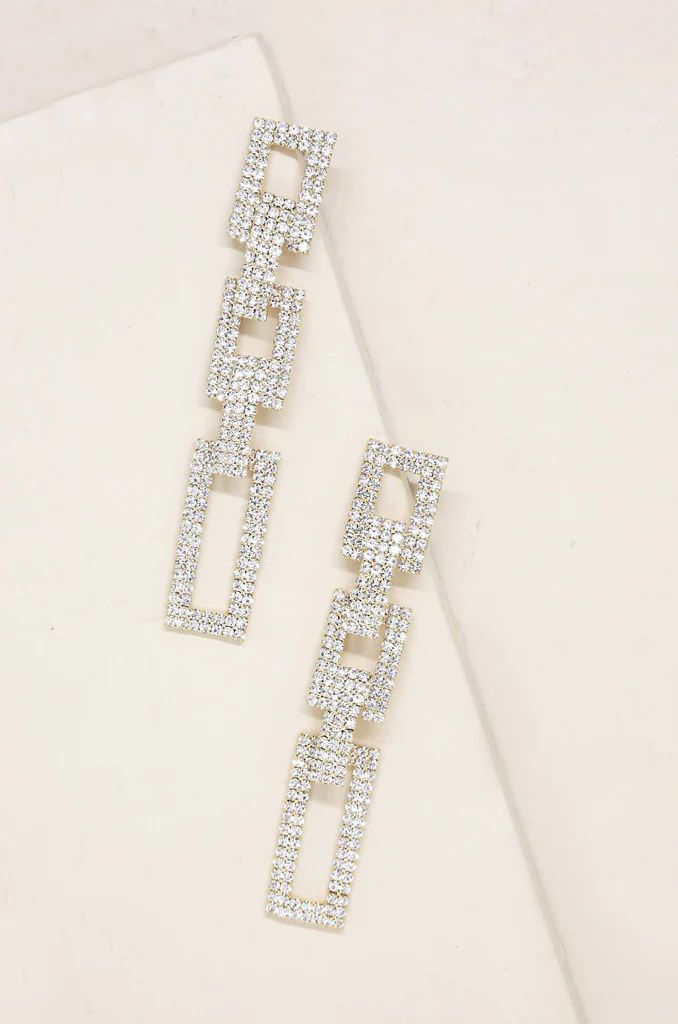 Crystal Rectangle Chain Link 18k Gold Plated Earrings | Ettika